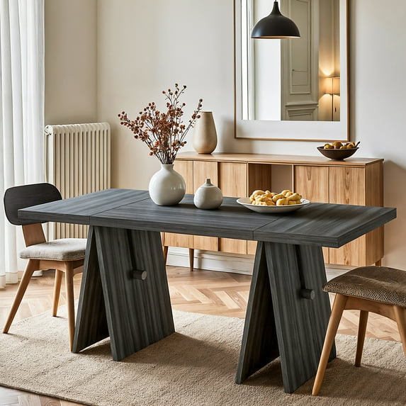 Tribesigns 63" Modern Dining Table for 6 People, Wooden Rectangular Dining Room Table with Heavy Duty Base, Grey