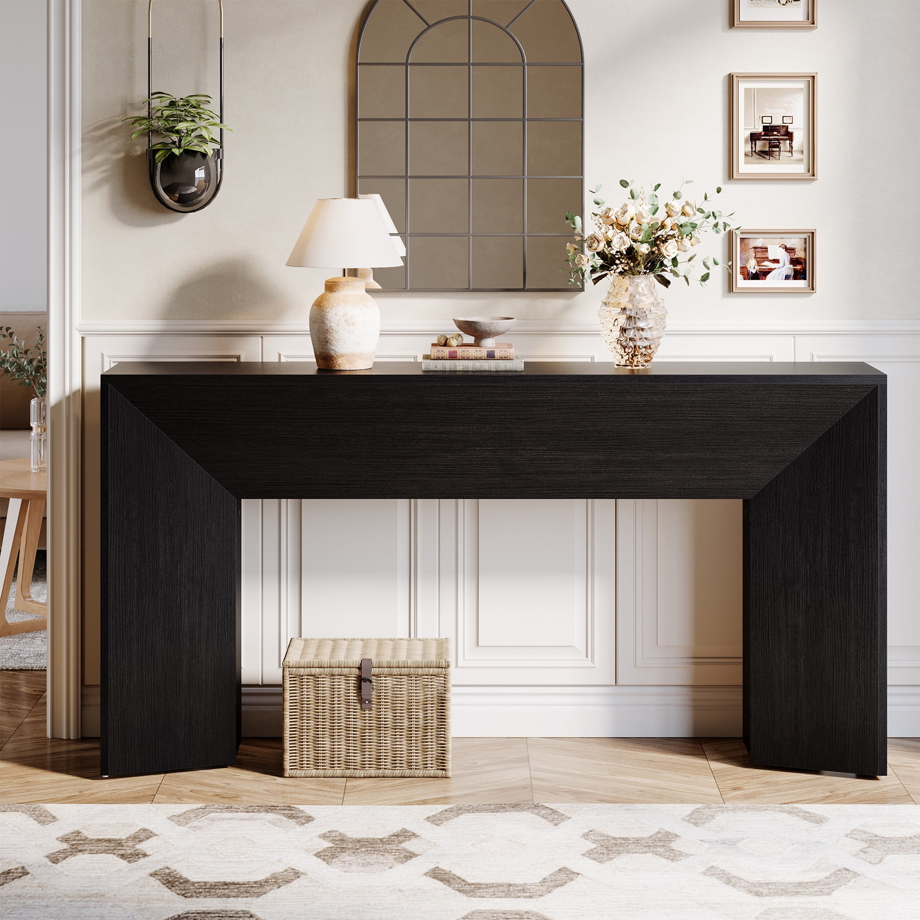 Black 63-Inch Modern Wood Console Table for Entryway
