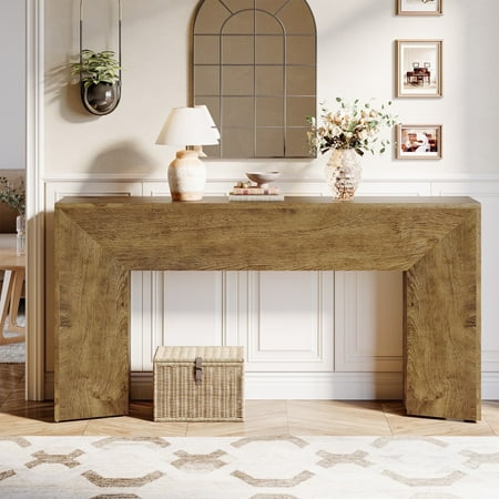 Tribesigns 63" Modern Wood Long Sofa Table Behind Couch, Console Table for Entryway, Brown