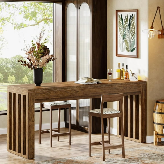 Tribesigns 63" Pub Dining Table, Rectangular Farmhouse Bar Table, Counter Height Kitchen Bar