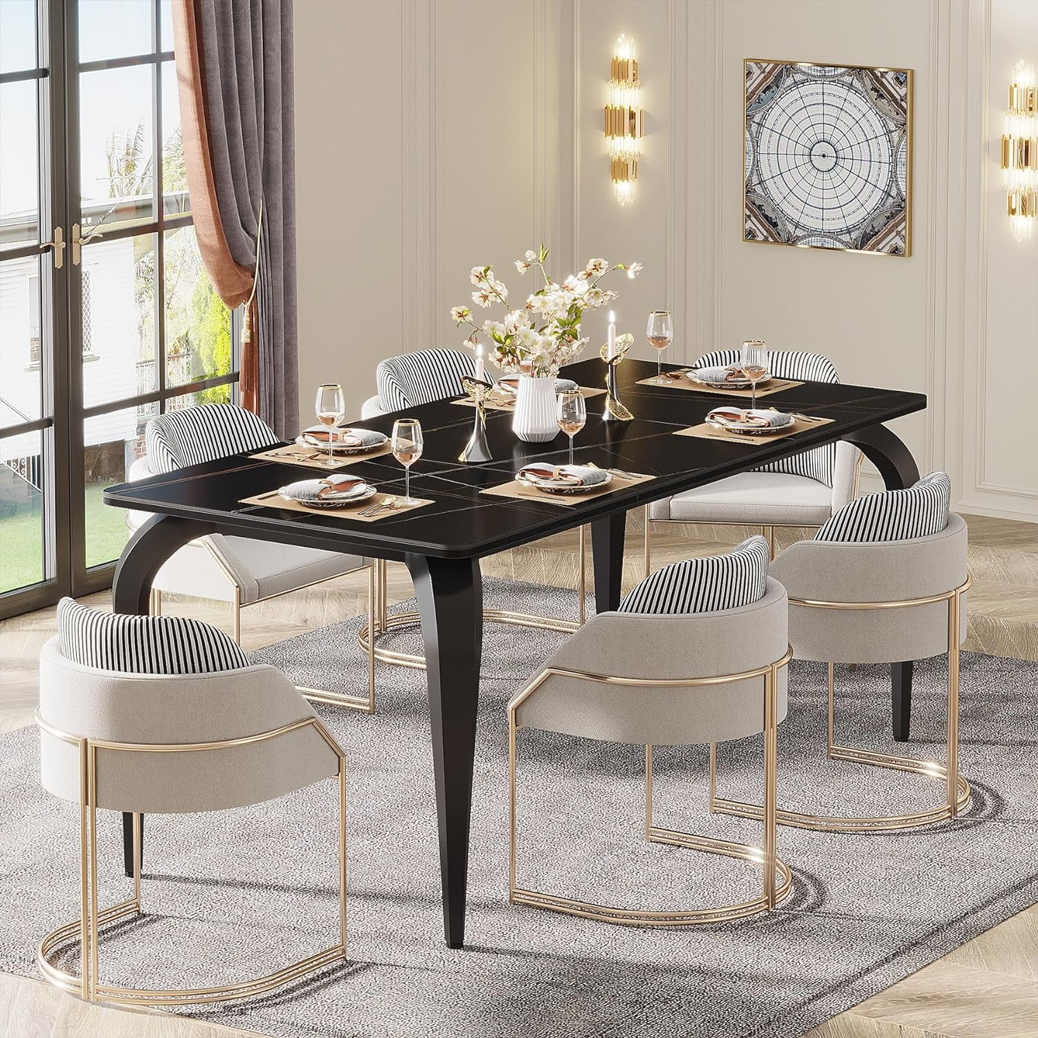 Tribesigns 63" Sintered Stone Dining Table, Modern Black Marble Dining