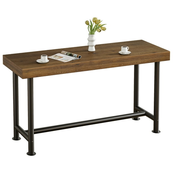 Tribesigns 63" Solid Wood Bar Table, Rectangular Counter Height Pub Table, Industrial Long Dining Counter Bar Units with Metal Sturdy Legs for Home Kitchen, Living Room, Bistro, Easy to Assemble