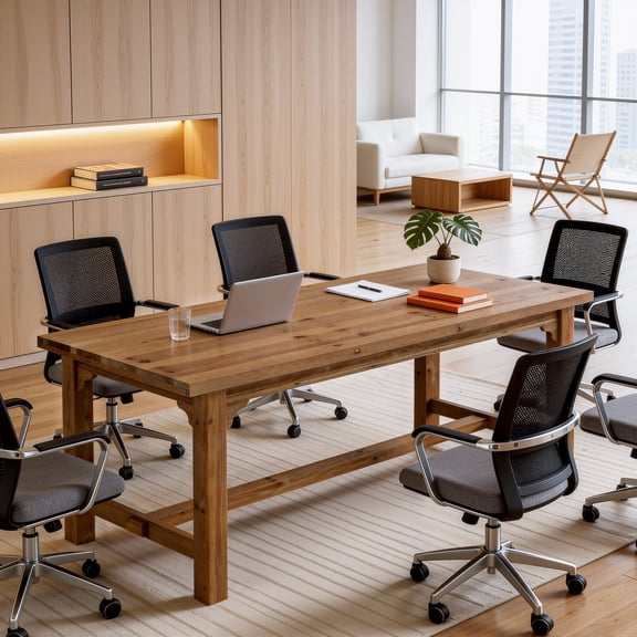 Tribesigns 63" Solid Wood Conference Table 4-6 Seats, Modern Meeting Desk with Foot Bar