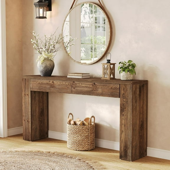 Tribesigns 63" Solid Wood Console Table, Large Entryway Table, Extra Long Sofa Table with 2 Drawers