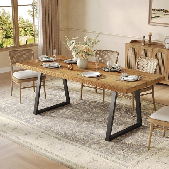 Tribesigns 63" Solid Wood Dining Table for 4-6 People, Industrial Rectangular Kitchen Table with Heavy-Duty Metal Legs