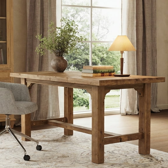 Tribesigns 63" Solid Wood Executive Desk with Foot Bar for Home Office