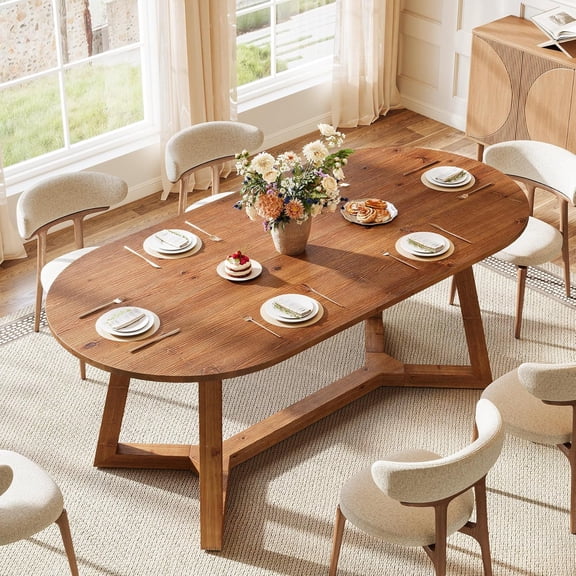 Tribesigns 63" Solid Wood Oval Dining Table, Farmhouse Kitchen Table for 4-6 People, Rusitc Wooden Dinner Table for Living Room, Dining Room (Natural Brown)