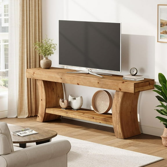 Tribesigns 63" Solid Wood TV Stand for 55/60/65/75" TVs, Farmhouse TV Console for Living Room
