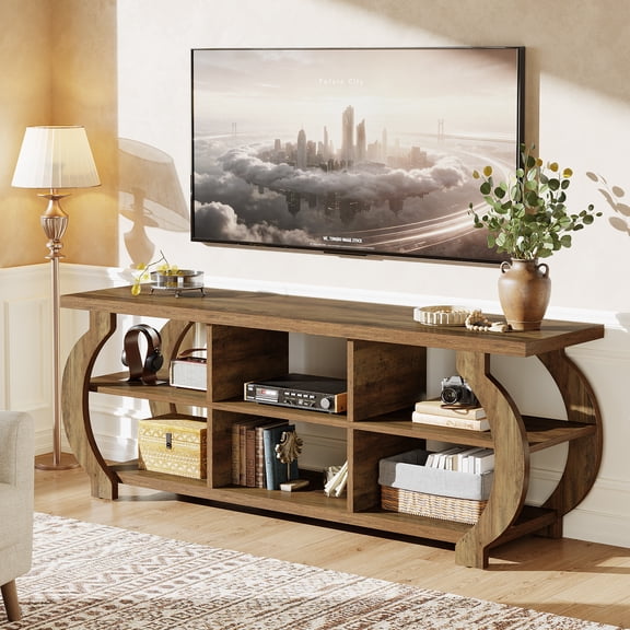 Tribesigns 63" TV Stand, Farmhouse Media TV Console with Storage Shelves for Living Room for 55/60/65/75-Inch TVs, Rustic Brown