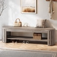 thumbnail image 1 of Tribesigns 63" Wooden Entryway Bench with Shoe Storage, Long 2-Tier Narrow Shoe Bench with Arc Vertical Slat Splicing Legs, End of Bed Stool for Bedroom, Entrance, Living Room (Beige Gray), 1 of 9