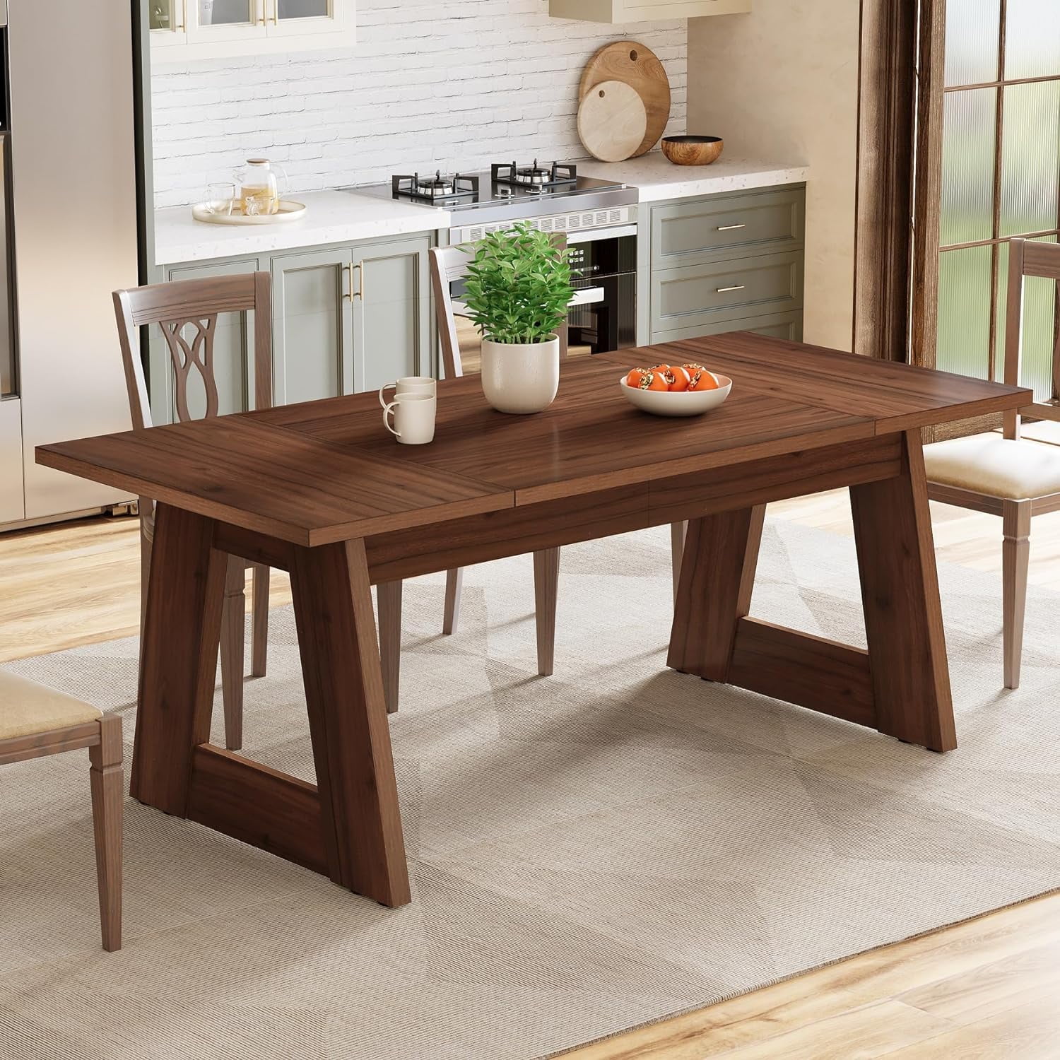 Tribesigns 63" Wooden Kitchen Table for 4-6 People, Farmhouse Dining Table fo Kitchen, Brown