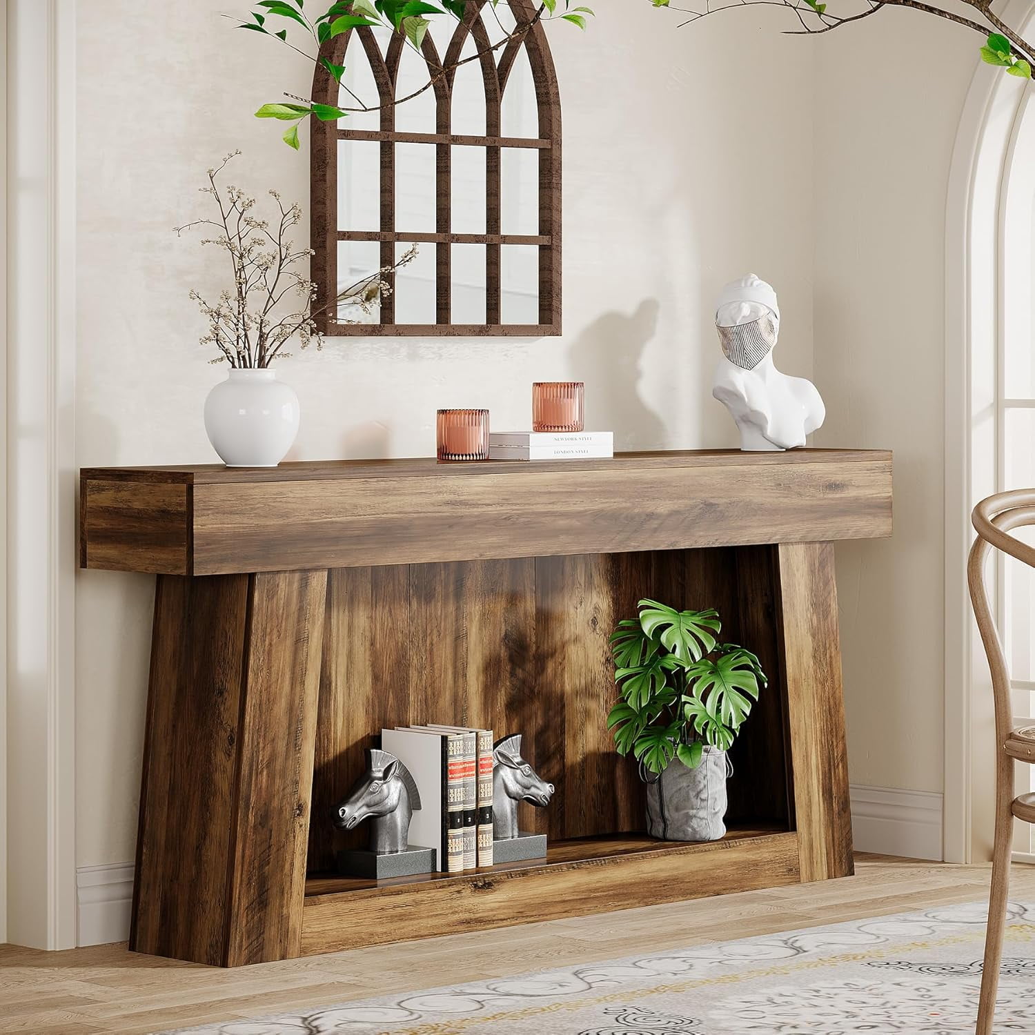 Tribesigns 63 in Farmhouse Console Table, 2-Tier Long Console Table ...