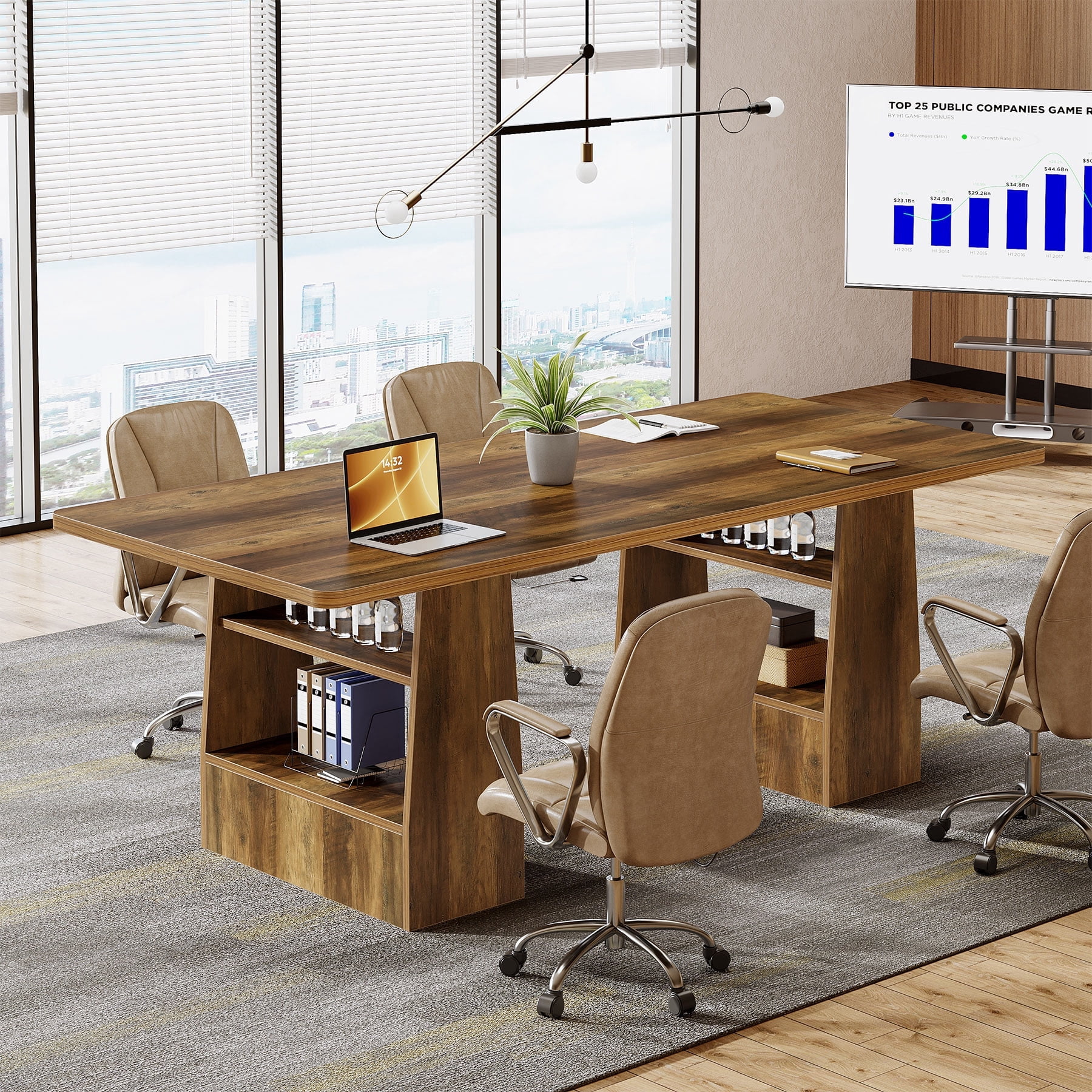 Tribesigns 63 inch Conference Table with 5-Tier Shelf, Rectangular ...