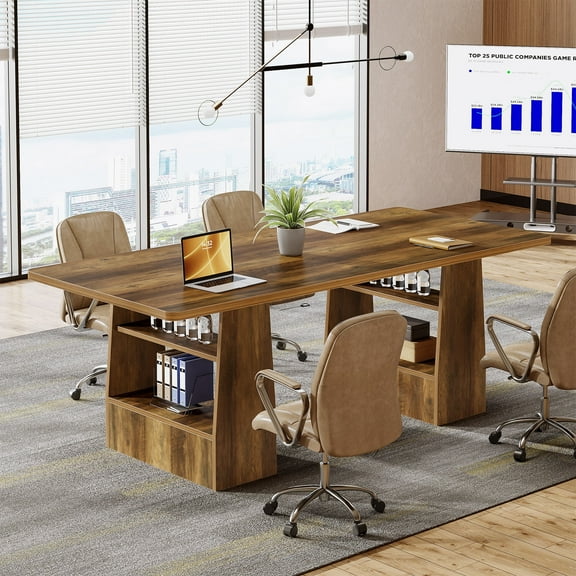 Tribesigns 63 inch Conference Table with 5-Tier Shelf, Rectangular Meeting Table for Office, Large Sturdy Business Desk, Seminar Table for 4-6 People