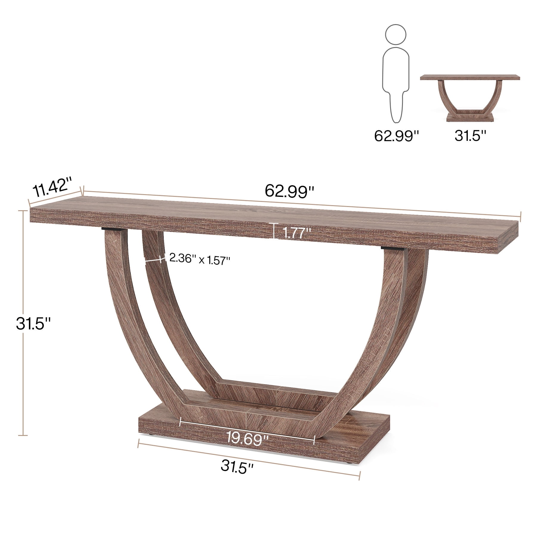 Tribesigns 63 Inch Farmhouse Console Table - Narrow Sofa Table With Shelf, Rustic Brown Entryway Furniture
