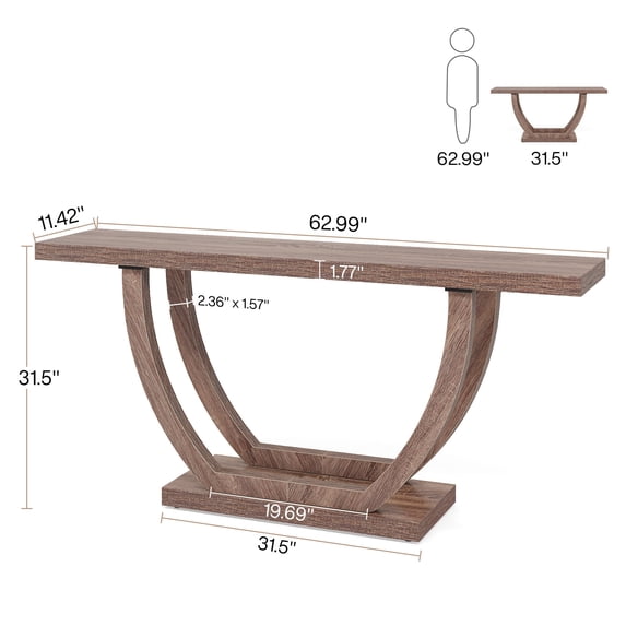 Tribesigns 63 inch Console Table, 2-Tier Farmhouse Entryway Sofa Tables for Living Room Hallway Foyer Corridor, Retro Brown
