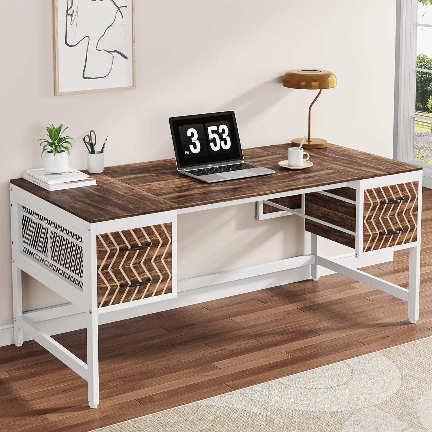 Tribesigns 63 inch Executive Desk, Farmhouse Computer Desk with 4