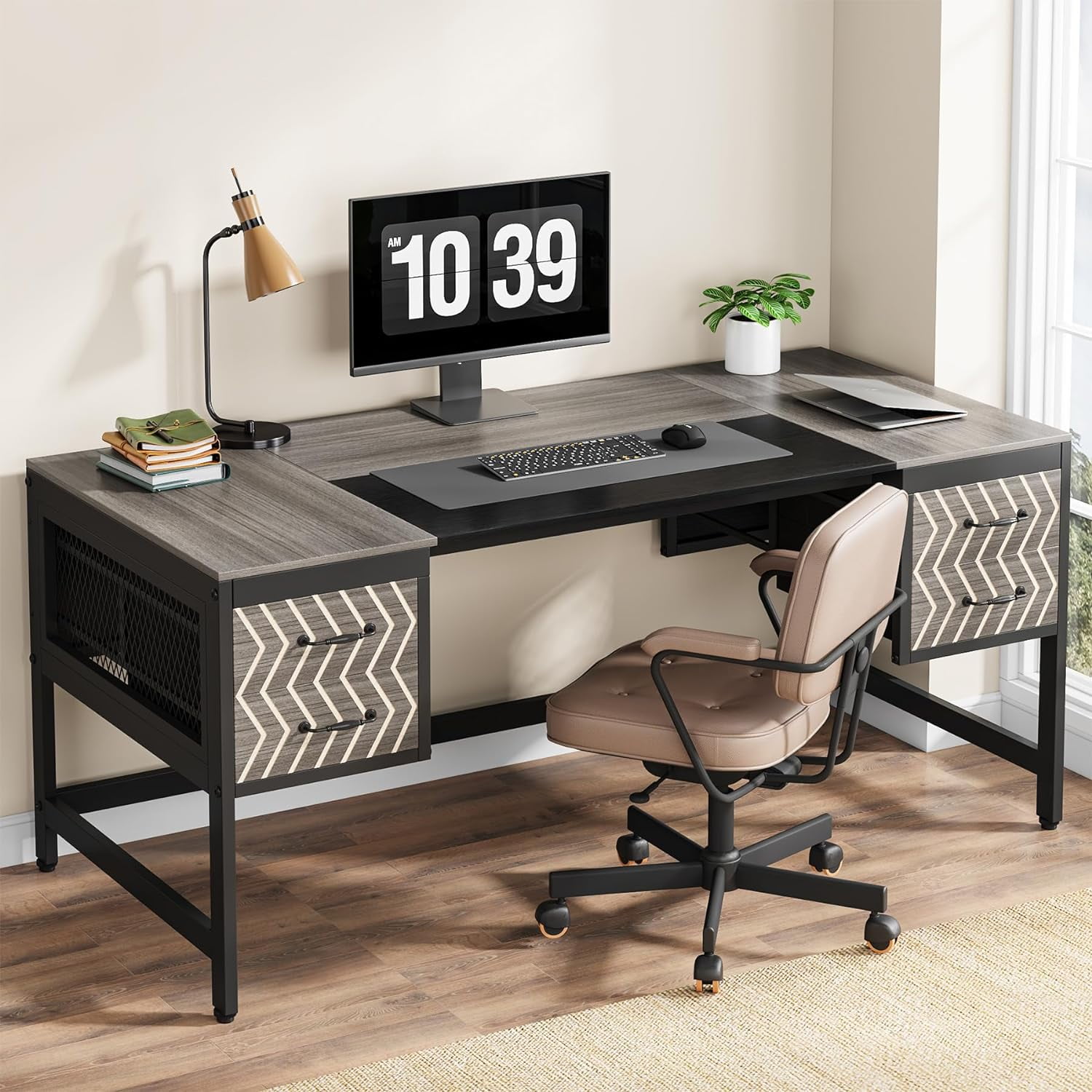 Tribesigns 63 inch Executive Desk, Farmhouse Computer Desk with 4