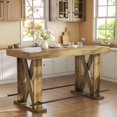 thumbnail image 1 of Tribesigns 63 -inch Farmhouse Bar Table with Metal Footrest, Wooden Home Pub Table with Sturdy X-Base for Dining Room, Kitchen, Living Room, 1 of 7