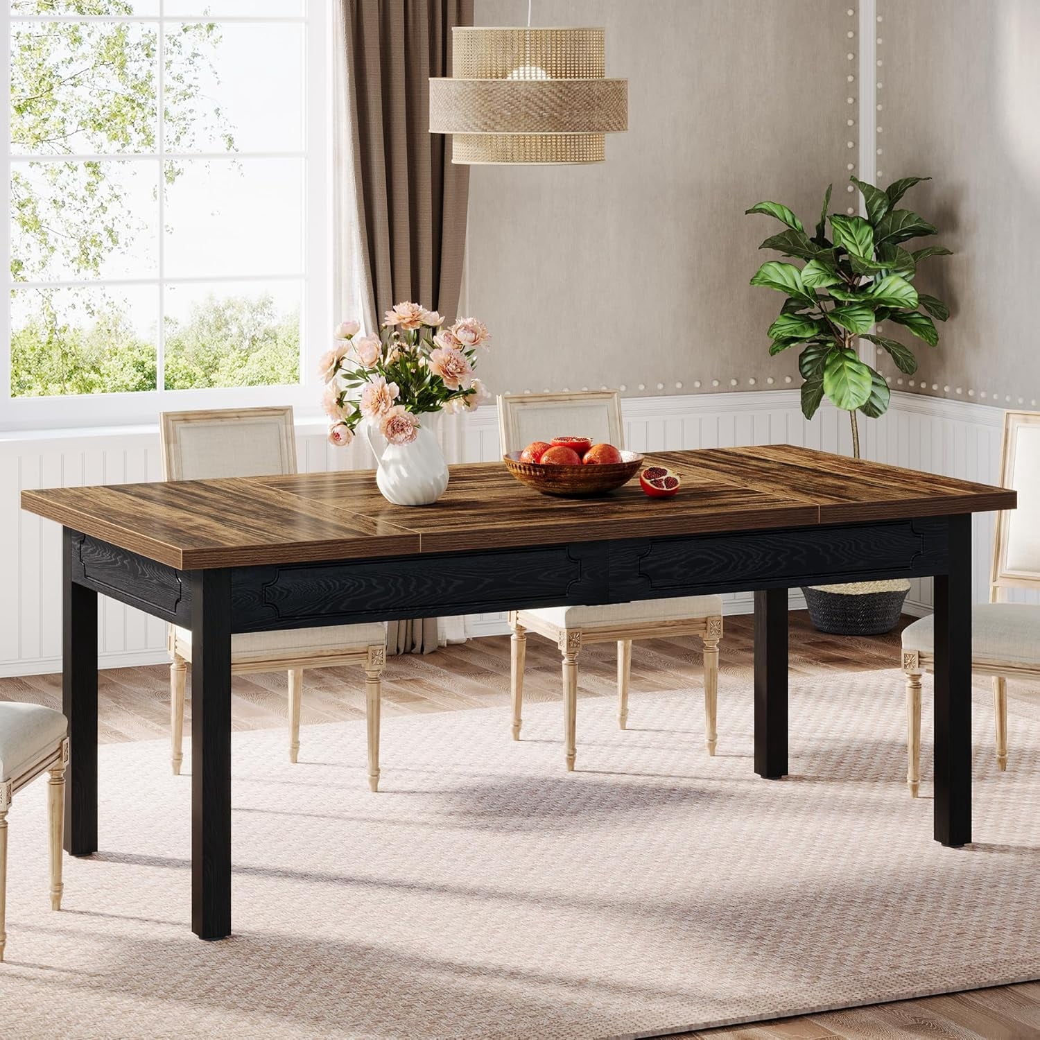 Tribesigns 63-inch Farmhouse Dining Table for 4-6, Rectangular Dining ...
