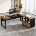 thumbnail image 1 of Tribesigns 63 inch L-Shaped Executive Desk with Reversible File Cabinet, Office Desk with Storage Drawers, Walnut & Black, 1 of 5
