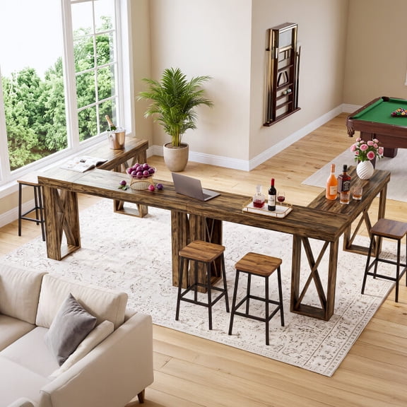 Tribesigns 63" x 55" L-Shaped Bar Table, Large High Top Corner Dining Table for Kitchen
