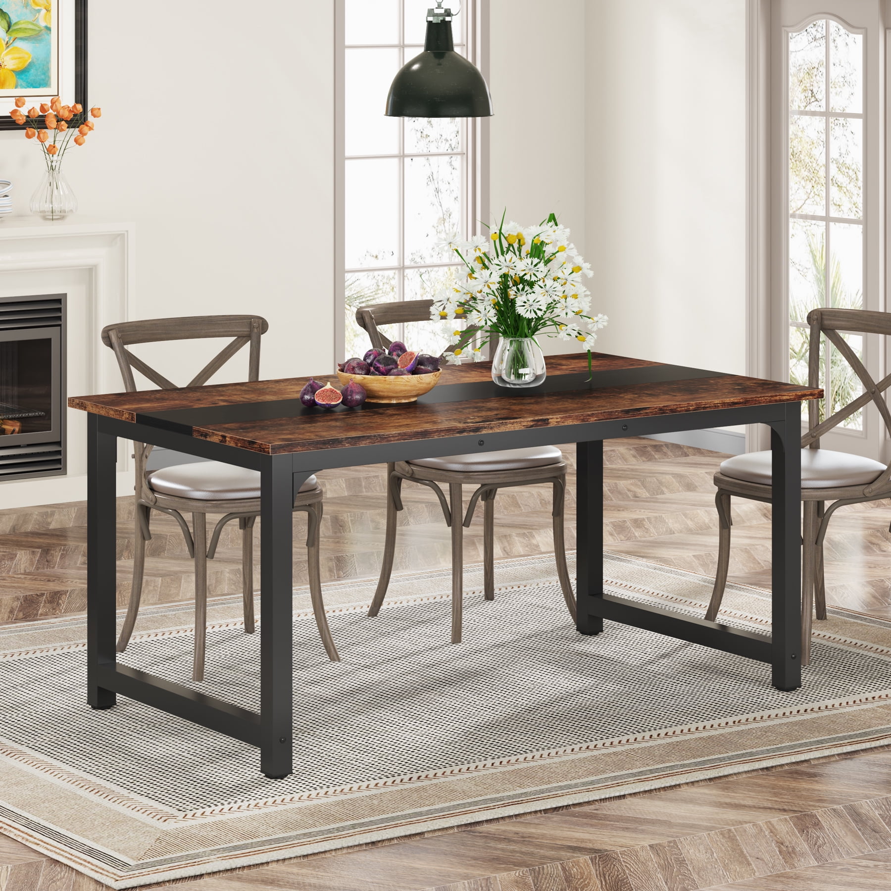 Tribesigns 62.99-Inch Dining Table with Metal Legs and Tribesigns 62.99-Inch Dining Table with Metal Legs and