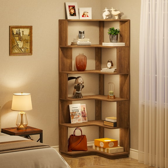 Tribesigns 64.9” 6-Tier Corner Bookshelf – Stylish Tall Storage Rack with Anti-Slip Design for Living Room & Office