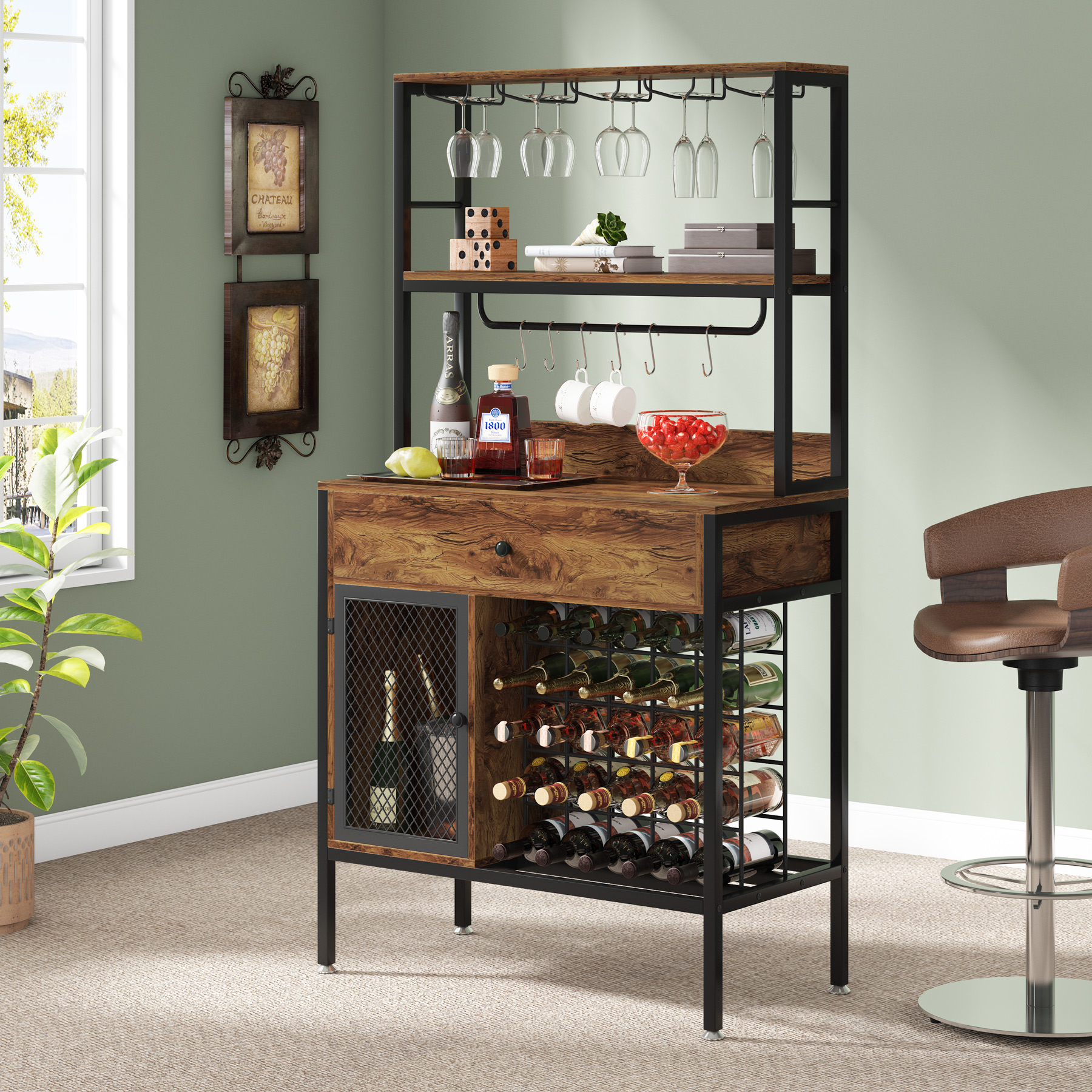 Lund 12 Bottle Wine and Display in Aqua and Rustic Brown