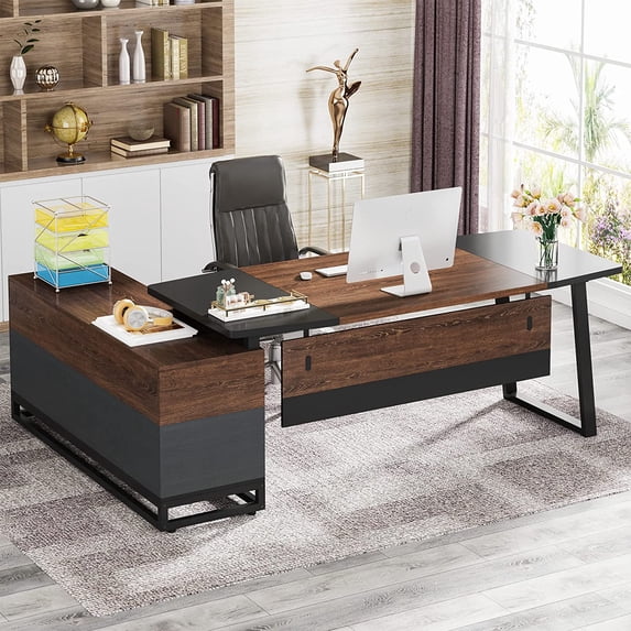 Tribesigns 67” Executive Desk and 55” Lateral File Cabinet, Large L-Shaped Computer Desk with Storage Cabinet and Shelves