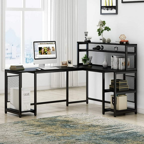 Tribesigns 67" Large Computer Desk with Hutch, Office Desk Study Table Writing Desk Workstation with 5 Storage Shelves 2 Tier Bookshelf for Home Office