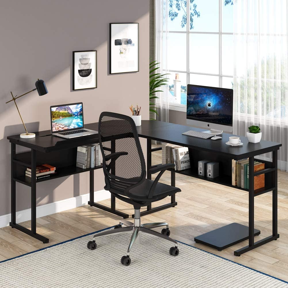 Tribesigns 67 inch LShaped Desk with Storage Shelves, Double Corner