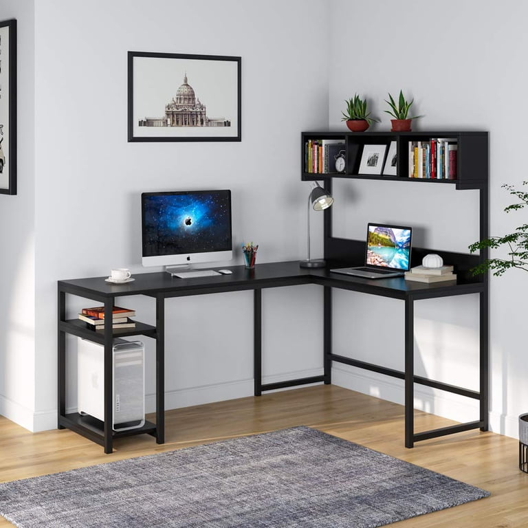 Tribesigns 68 Inch L Shaped Desk with Storage Hutch Shelf, Space