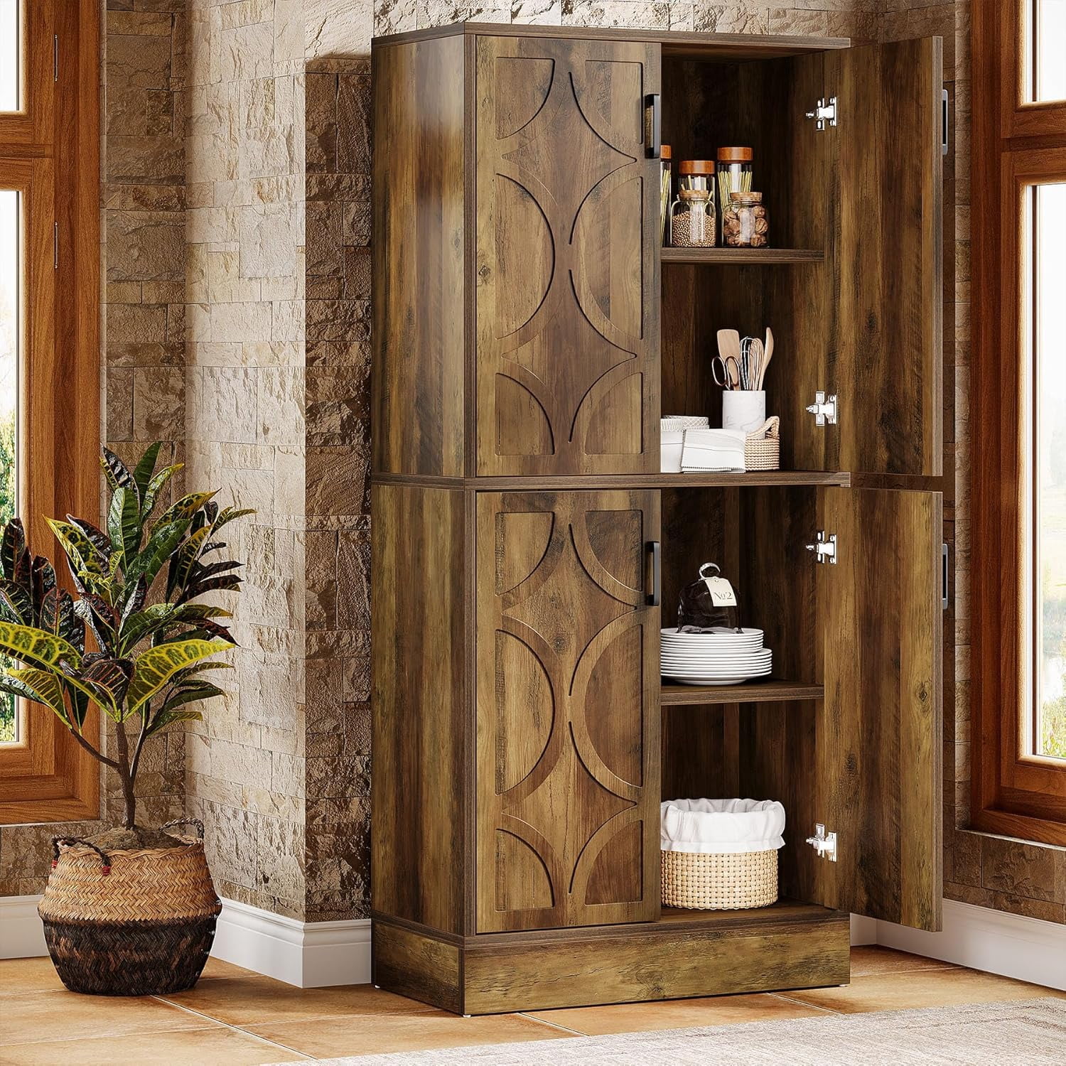Tribesigns 69.7" Tall Farmhouse Wooden Kitchen Pantry Cabinet ...