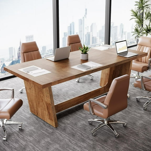 Finmind 6FT All-Wood Conference Table: 70.87" Executive Business Furniture, Rectangular Seminar Table, Walnut