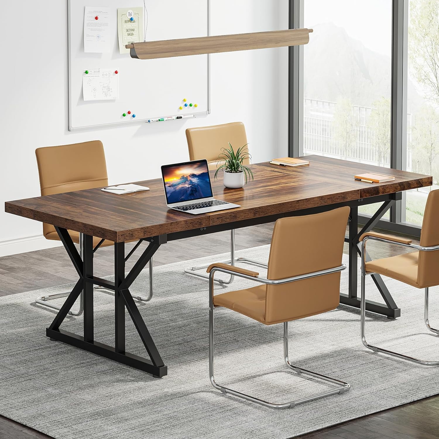 Rustic Seminar Tribesigns 6FT Conference Table, 70.86 L x 31.49 W x 29.52 H Inches ...