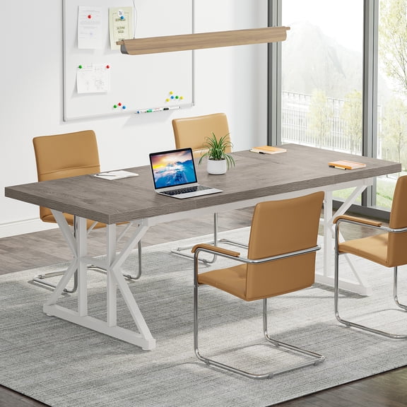 Tribesigns 6FT Conference Table, 70.86 L x 31.49 W x 29.52 H Inches Rectangle Meeting Room Table, Rustic Wood Seminar Table Executive Desk for Office, Conference Room(Grey/White)