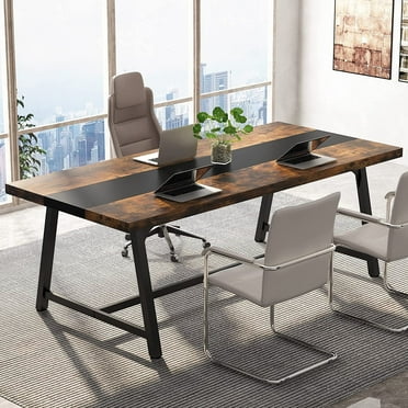Finmind 6FT Rectangle Conference Table, Vintage Wood Office Executive Desk with Strong Metal Frame for 6 People (Rustic Brown)