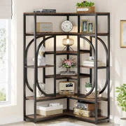 Tribesigns 7-Shelf Corner Bookshelf, Large Modern Corner Bookcase, Tall Corner Shelf Stand with Storage, L-Shaped Display Rack with Metal Frame for Living Room Home Office Rustic Brown