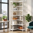 thumbnail image 1 of Fnova 7-Tier 78.74" Tall Corner Shelf, Industrial Wood & Metal Corner Bookcase, Freestanding Display Shelf for Bathroom Home Office, White, 1 of 9