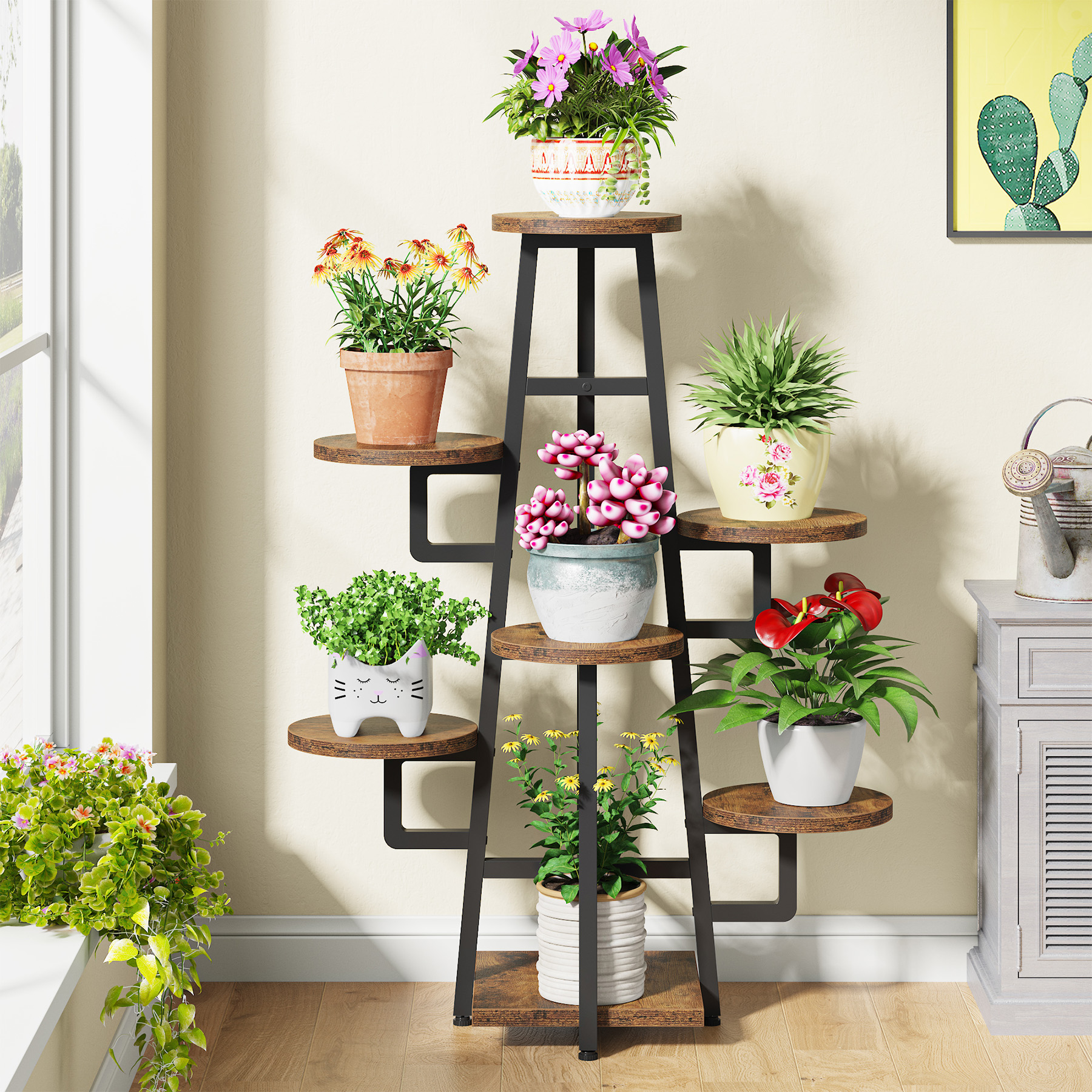 Tribesigns 7 Tier Wooden Plant Stand For Indoor Outdoor Pot Holder 