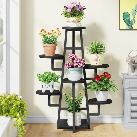 Tribesigns 7 Tier Plant Stand Indoor, Tall Plant Shelf for Multiple Plants, Wooden Corner Plant Pots Holder Rack Flower Stand Shelf Planter Organizer for Living Room Balcony Garden, Black