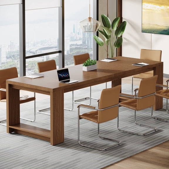Tribesigns 88.61-inch Extra Long Conference Table for 6 to 8 People, 7 ft Rectangle Meeting Table for Office, Walnut