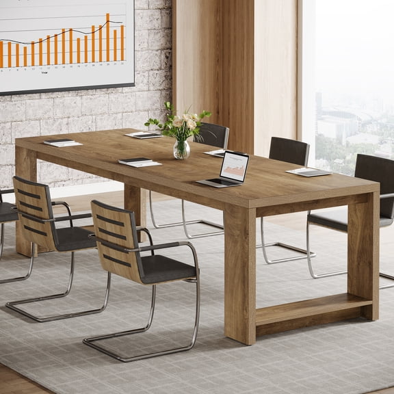 Tribesigns 7 ft Conference Table for 6 to 8 People, Modern Rectangle Meeting Table, Natural Wood