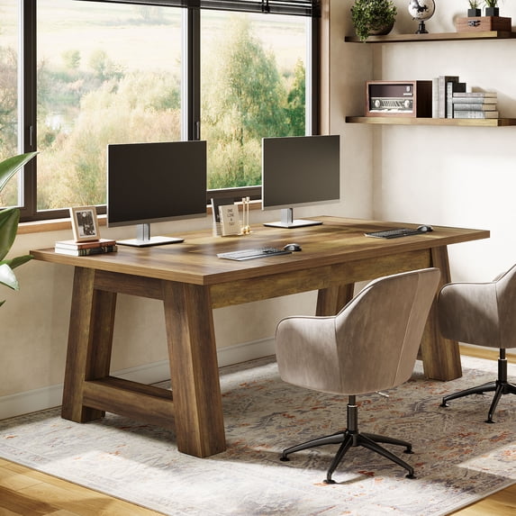Tribesigns 70.5" Executive Desk, Large Office Computer Desk with Thickened Frame for Home Office, Rustic Brown