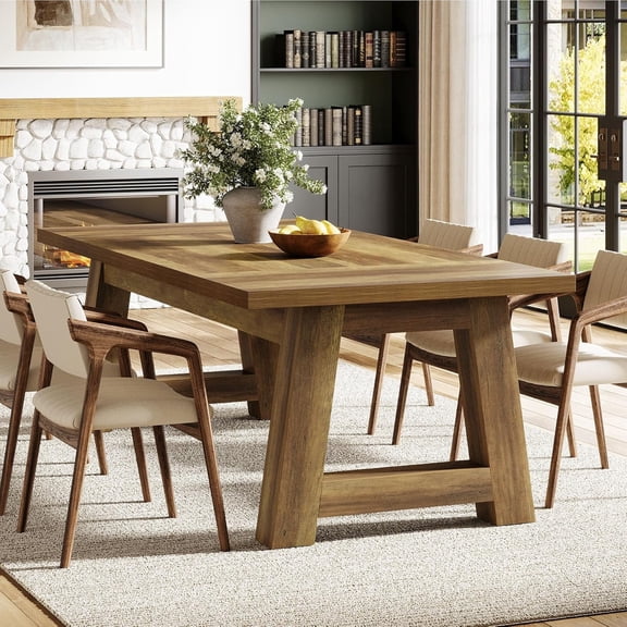 Tribesigns 70.5-Inch Long Dining Table for 6-8, Farmhouse Kitchen Table, Large Rectangle Dinner Table with Sturdy Legs for Home, Brown