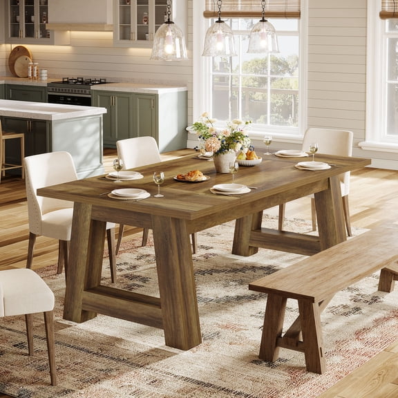 Tribesigns 70.5'' Long Dining Table for 6-8, Farmhouse Wooden Kitchen Table with Sturdy Legs for Home, Dining Room