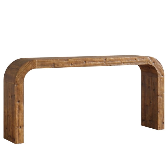 Tribesigns 70.8" Console Table, Solid Wood Sofa Table with Curved Corners, Brown