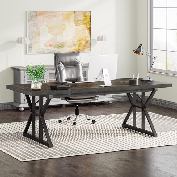 Tribesigns 70.8-Inch Executive Desk, Large Computer Office Desk Workstation, Modern Simple Style Laptop Desk Study Writing Table Business Furniture for Home Office (Black)