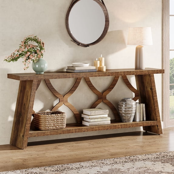 Tribesigns 70.8-Inch Long Console Table, 2-Tier Farmhouse Wooden Entryway Sofa Table with Storage Shelf for Entrance, Hallway, Living Room